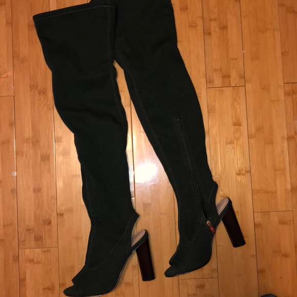 hunter green thigh high boots